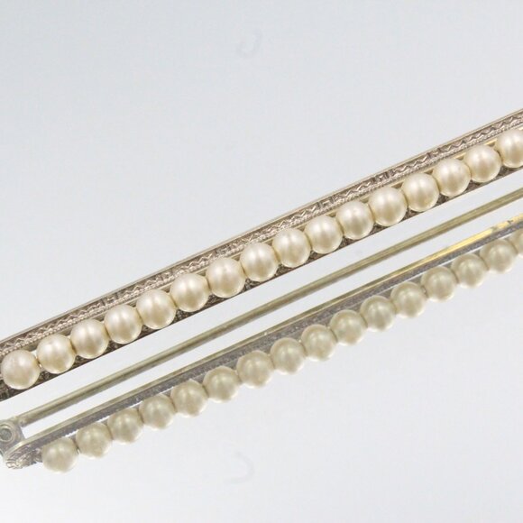 ANTIQUE ART NOUVEAU 10k GOLD PEARL BAR PIN - Picture 10 of 11